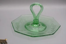 Vtg  GLASS  Tidbit Tray Serving Dish Etched Floral  E1