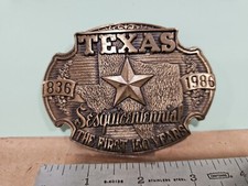 Texas Sesquicentennial Brass Belt Buckle 1836-1986 150 Years