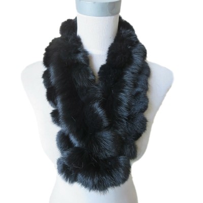 Women 100 Real Rabbit Fur Scarf With Balls Handmade 