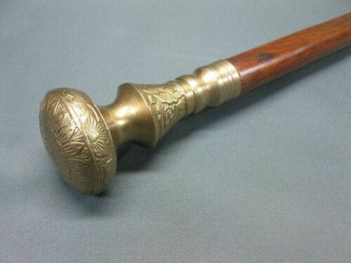 Working Style Brass Handle OLD BRASS HEAD Style Wooden Shaft Walking Cane Stick  - Afbeelding 1 van 9
