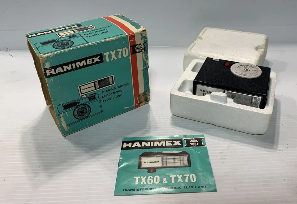 Unidad de flash de cámara electrónica Hanimex TX70 de colección con caja e instrucciones ordenadas Foto 2 de 4