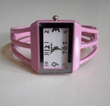 SILVER/PINK FINISH WOMEN'S BANGLE CUFF FASHION CASUAL WEAR WATCH 