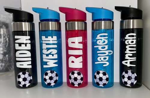 Kinder personalisierte schwarze rosa blaue Wasserflasche Zurück zur Schule Geschenk Fußball - Bild 5 von 12