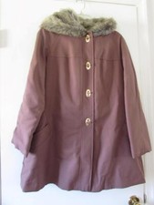 Women's Mid-Length Fur Lined Hooded Mauve Winter Coat - 12/14 EXC