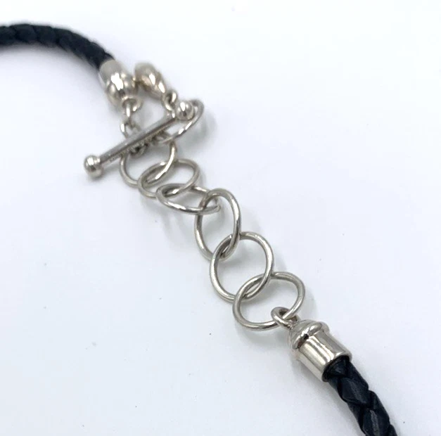 全新无标签 Michael Dawkins 纯银项链 皮革绳链 可调节 — 第 3/4 张图片