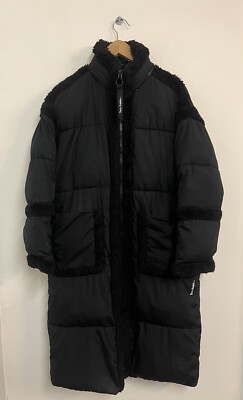 Urban Outfitters Iets Frans Black Puffer Coat Fleece Lined Size XS