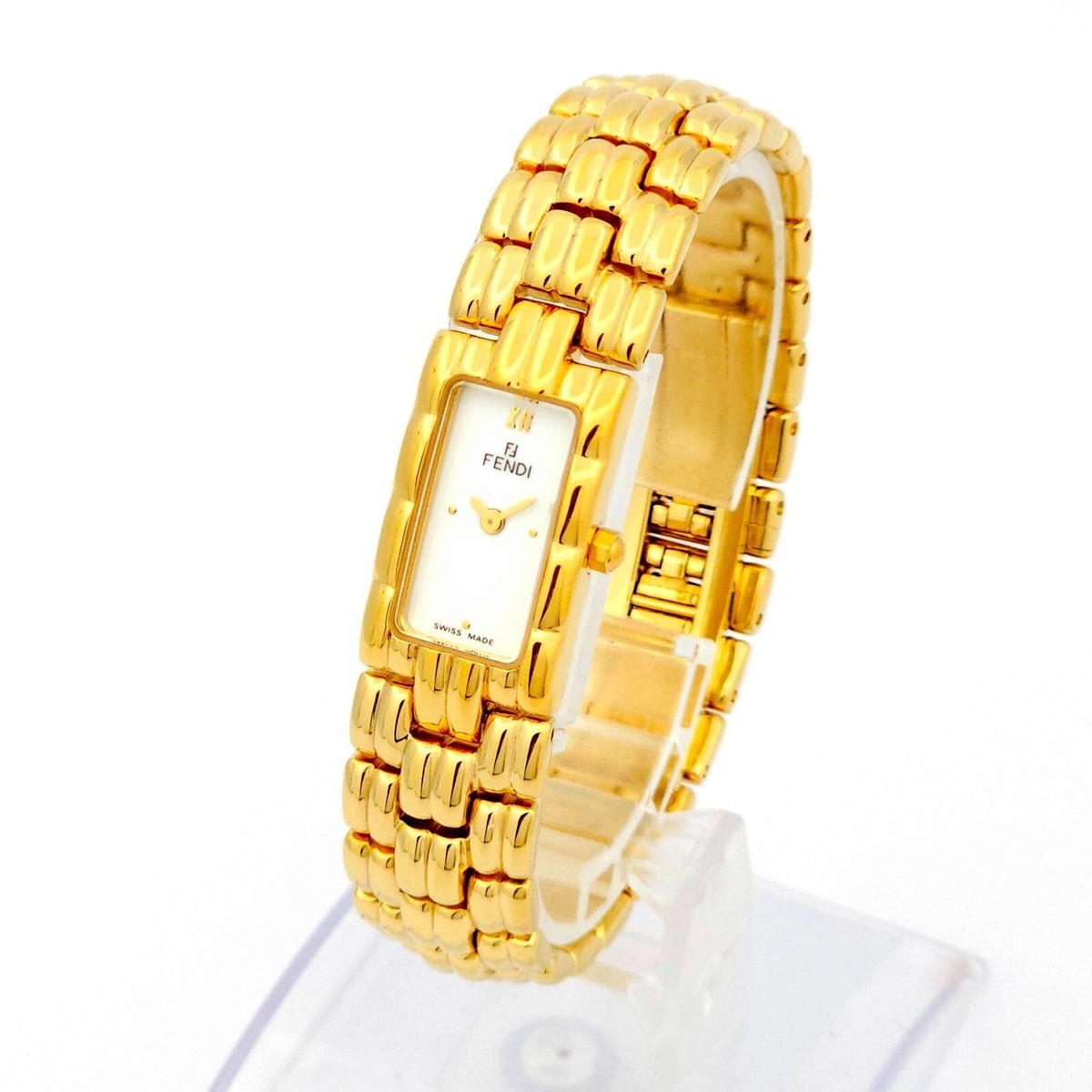 Vintage FENDI 670L Orologi Gold Quartz White Dial Women's
