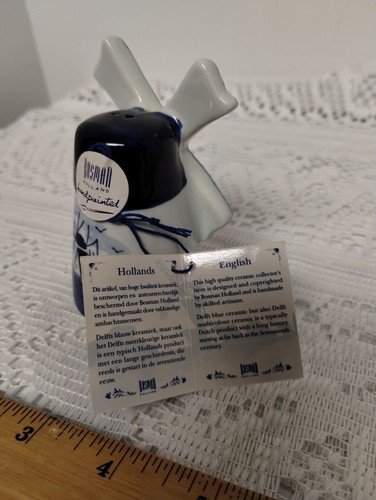 3" Blue &White Delftware "Windmill" Salt Shaker. Hand Painted made in Holland. - Picture 3 of 5