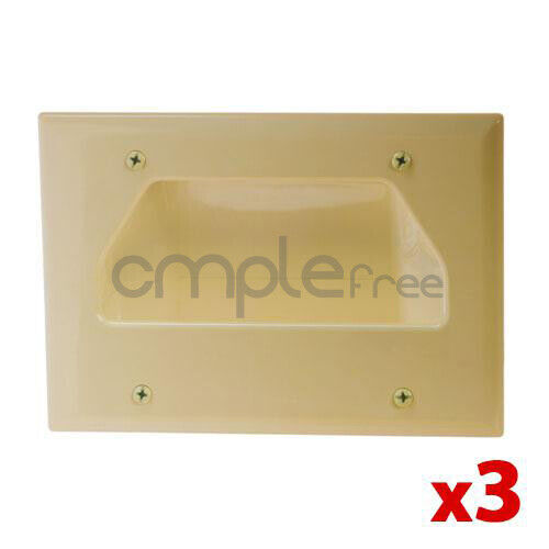 3x Wall Plate 3 Triple Gang Recessed Low Voltage Cable Decorator Lite Almond