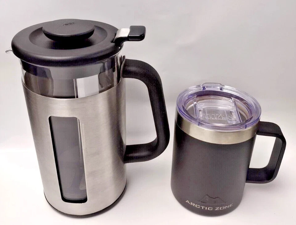 Combo OXO Prensa Francesa 4 TAZAS/12oz Taza Cafetera Acero Inoxidable Vidrio Foto 2 de 4