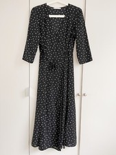 Mango Polka Dot V-neck MIDI Wrap Dress Women US 2