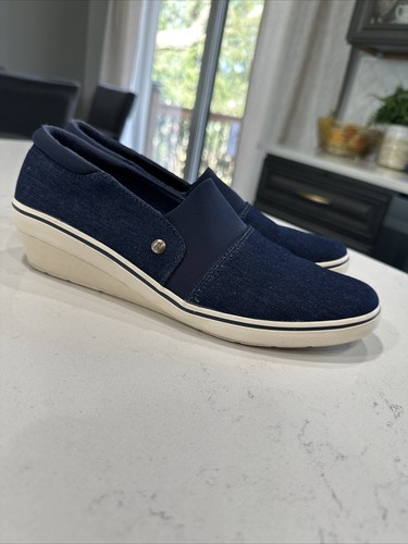 Grasshoppers Sz 8 Memory Foam Loafers Slip Ons Womens Boat Shoes Denim Blue