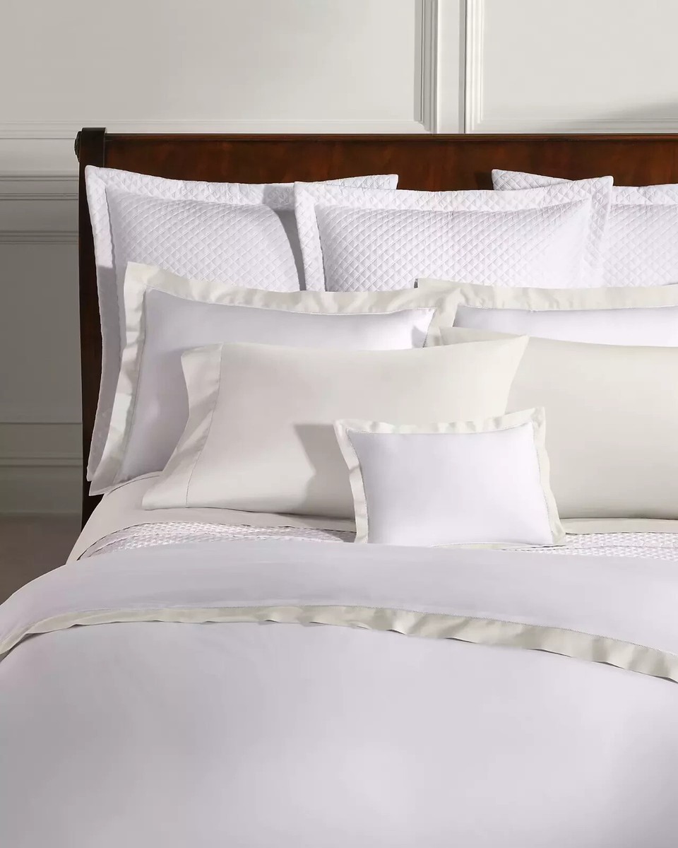 Ralph Lauren RL Organic Sateen Border King Duvet Cover Parchment/White $470