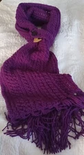 Crochet Handmade Winter Scarf Dark Purple Button Closure