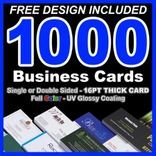 1000 Business Cards - Full Color - 1 or 2 sided - UV Coated - FREE DESIGN