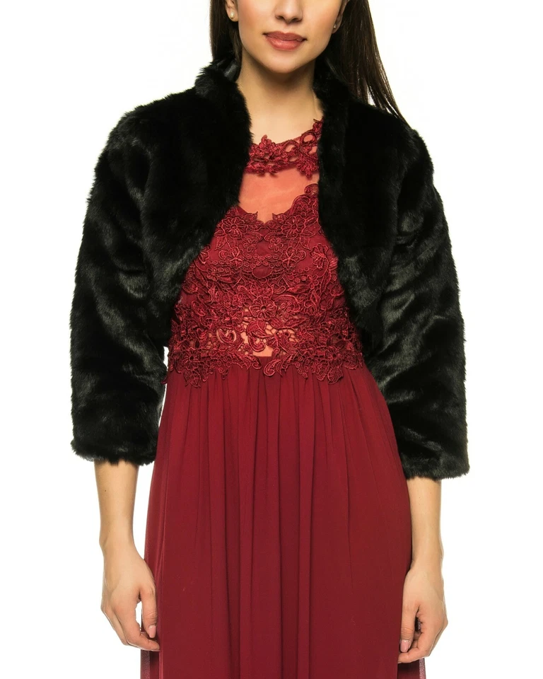 PELZ ABEND JACKE BLAZER BRAUTSTOLA KUNST PELZ WEISS ODER SCHWARZ 3/4 ÄRMEL - Bild 3 von 3