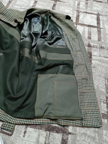 1970s Vintage handtailored bespoke houndstooth all worsted belted over coat 42R - Picture 11 of 12