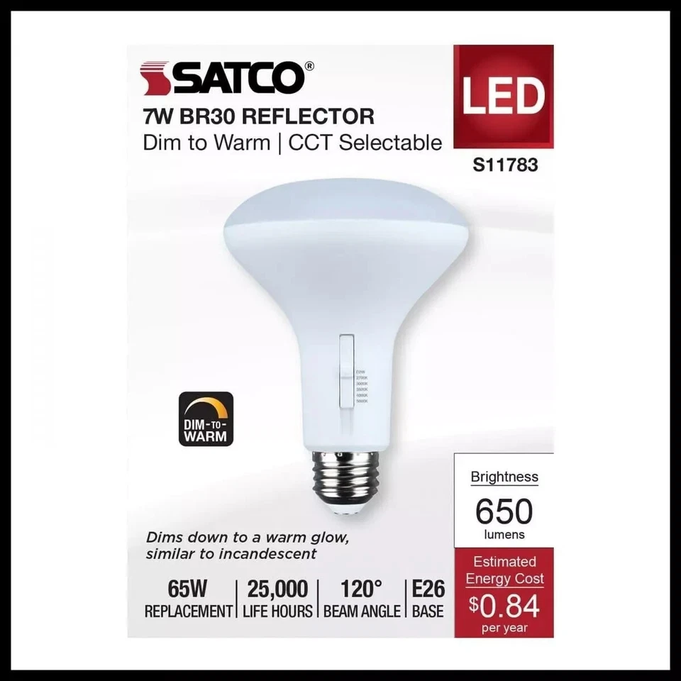 Satco S11783 - 7 Watt BR30 LED Bulbs  - CCT Selectable - Dim to Warm (12 Pack) - Image 2 of 4