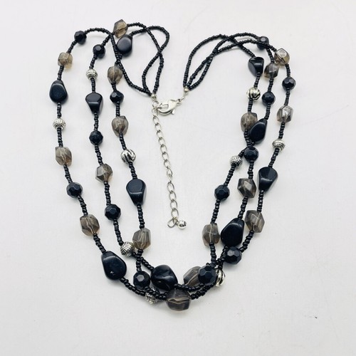 Collar Multi Hilo Negro y Gris Cuentas Ajustable Boho Capas Día a Noche - Imagen 2 de 8