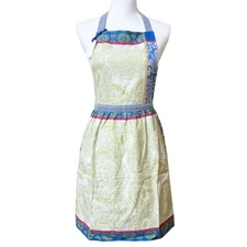 Anthropologie Nifty Flower Apron Adult Green Cotton Jacquard