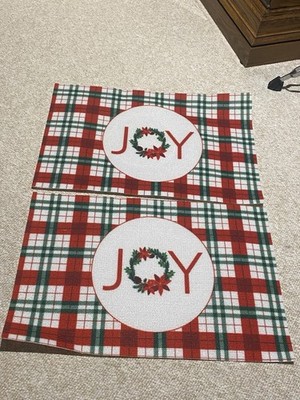 2 Pcs Christmas Kitchen mats for Floor, joy Plaid Christmas House