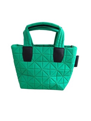 VeeCollective Mini Vee Tote Bag Green Quilted Nylon Leather Handle Lightweight