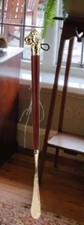 16" Long Metal Shoe Horn Schima Wood Handle Brass Lion Head Home Accessory Gift