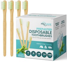 12 Pack Disposable Bamboo Toothbrushes with Toothpaste Built in - Prepasted T...