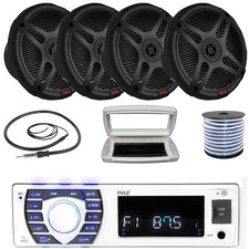Pyle Single-DIN Marine MP3 Receiver W/ Cover, 4x 6.5" 600W Max Dual Speakers