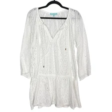 Melissa Odabash Medium M White Ashley Eyelet Cotton Cover Up Minidress Flounce