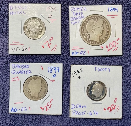 Rare Coin Lot of 4 (includes Very Good 1894 Barber Silver Half Dollar)