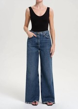 Agolde Dame High Rise Wide Leg Cut Hem Jean Size 32