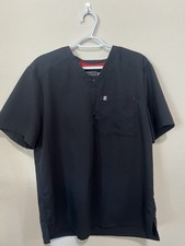 Fabletics Unisex Scrub Top V-Neck Short Sleeve Chest Pocket Solid Black L