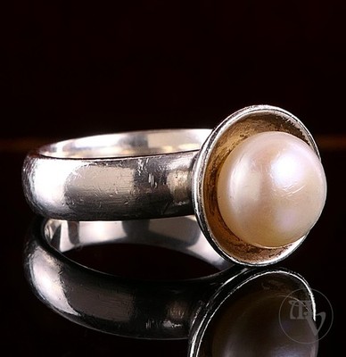 Vintage Ring Ding Silberring mit Perle 925 Silber Gr. 59 / 18,8mm von Silberwerk