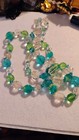ART DECO URANIUM GLASS CZECH NECKLACE 32" CARVED CLEAR CRYSFAL BEADS GREEN GLASS — photo 2