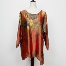 Citron Santa Monica Top Womens L Brown Floral Silk Burnout
