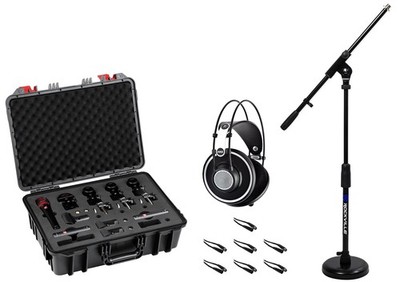 Se Electronics V Pack Arena Black Drum Microphone Kit w/ Case+Stand+Headphones