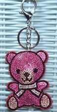 Pink Teddy Bear - Bling Crystal - Bag Charm Chain Keychain Key Ring Car