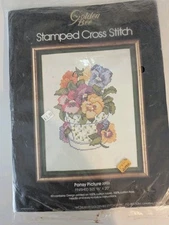 Vintage Golden Bee Stamped Cross Stitch Kit Pansy Picture #20103 New In Package