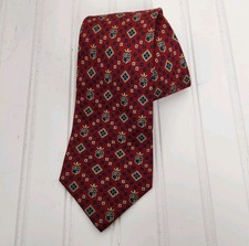 Tommy Hilfiger Mens Designer Italian Print All Silk USA Made Red/Blue Crest Tie