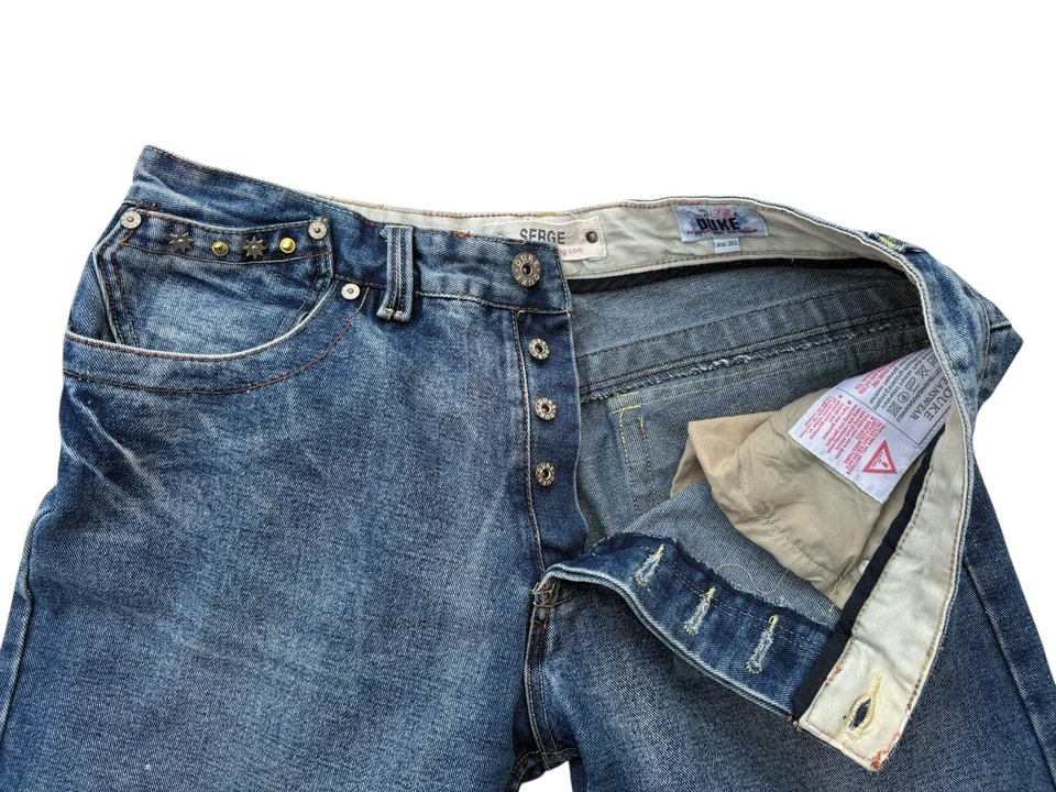 Y2K Duke Serge Men's Baggy Blue Cotton Thick Solid Jeans Size W36 L29 - Image 3 of 4