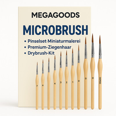 Pinselset Miniaturmalerei 11tlg Premium Ziegenhaar Drybrush Kit DE.