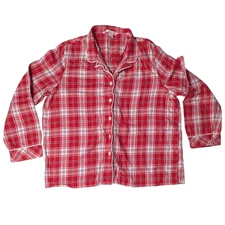 Victoria's Secret - Women's Lounge Pajama Shirt - Button Up Plaid Red - Size L 