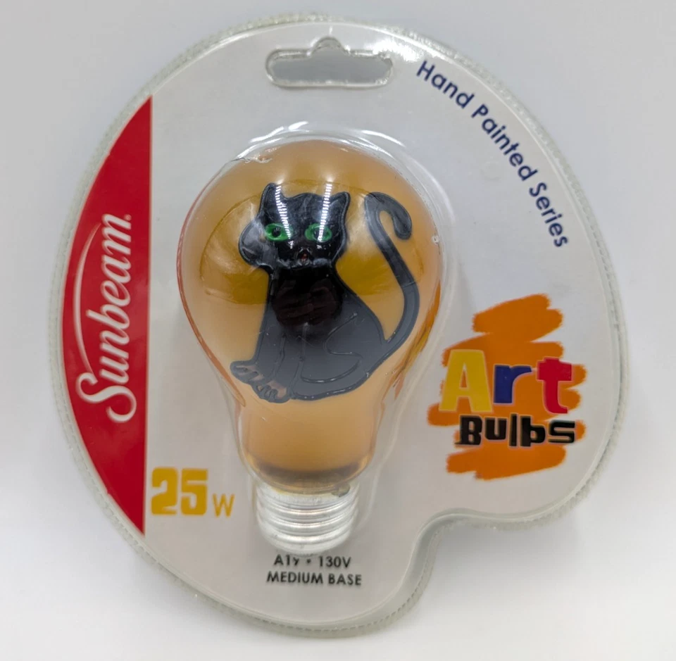 Sunbeam Art Bulb Hand Painted Cat Light Bulb 25W A19 130V Medium Base 2004 New - Image 1 of 4