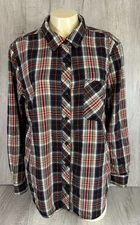 Time And Tru Top Long Sleeve Button Up Collared Plaid Flannel Shirt Large 12-14