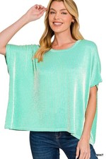 Zenana Ribbed Striped Oversized Short Sleeve Top