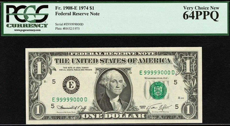 1957 Silver Certificate & 1974 FRN $1 PCGS 66PPQ & 64PPQ - Matching Set 99999000 - Image 4 of 4