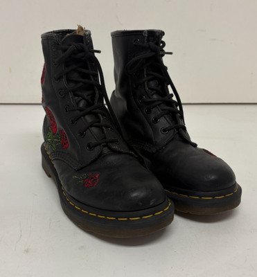 Dr. Martens 1460 Vonda Black Leather Rose Embroidered 8-Hole Boots 