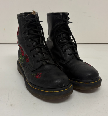 Dr. Martens 1460 Vonda Black Leather Rose Embroidered 8-Hole Boots