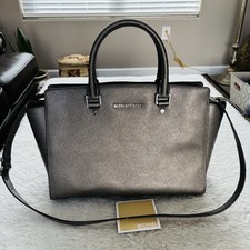 Michael Kors Olive Brown Metallic Leather Satchel/Shoulder Bag W/ Dustbag